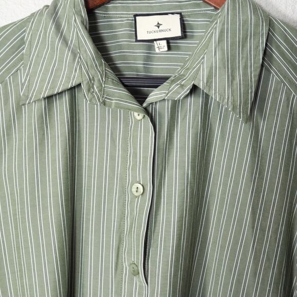 Tuckernuck Striped Shirt Dress Green Button Front Size L Coastal Grandma - Picture 3 of 6